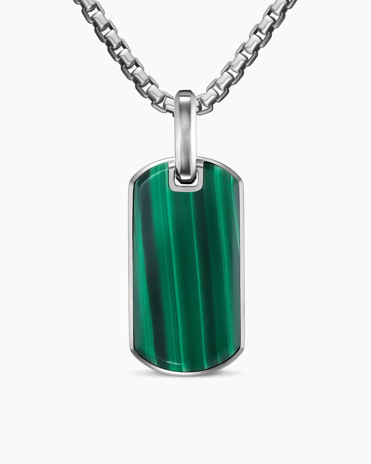 Chevron Tag in Sterling Silver with Malachite, 27mm