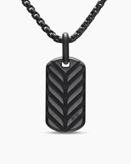 Chevron Tag in Black Titanium with Sterling Silver and Black Diamonds, 27mm