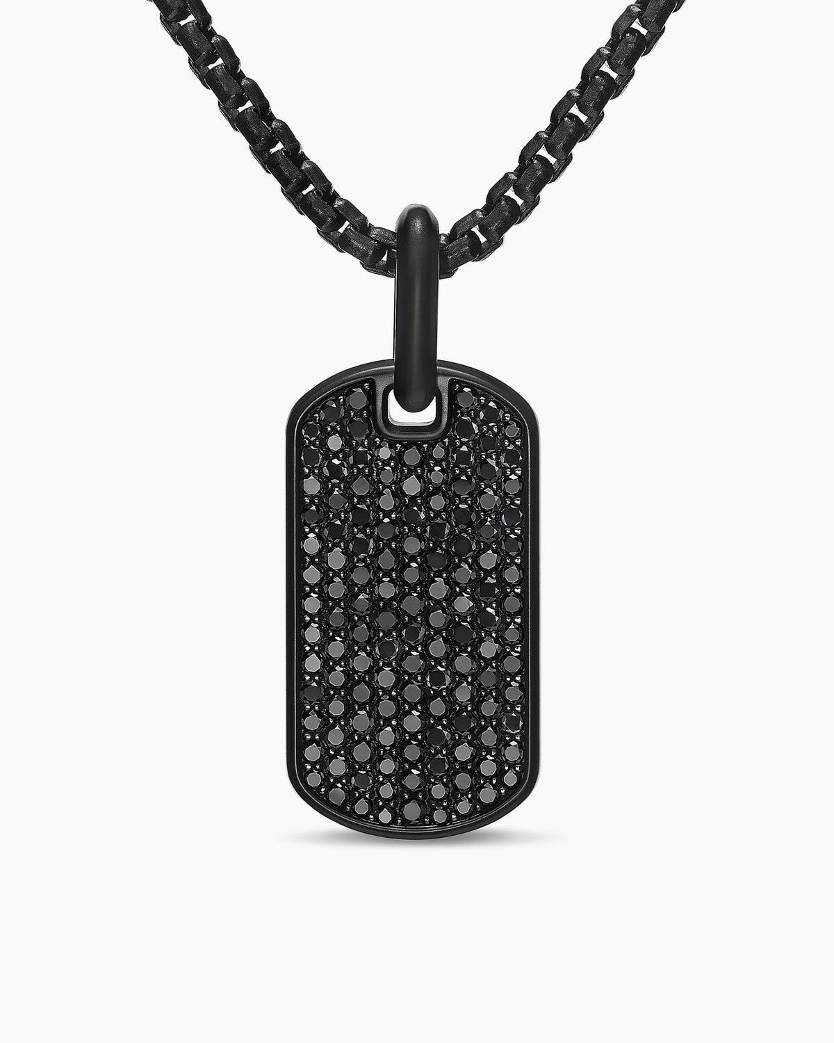 Chevron Tag in Black Titanium with Sterling Silver and Black Diamonds, 27mm
