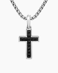 Pavé Cross Pendant in Sterling Silver with Black Diamonds, 23mm