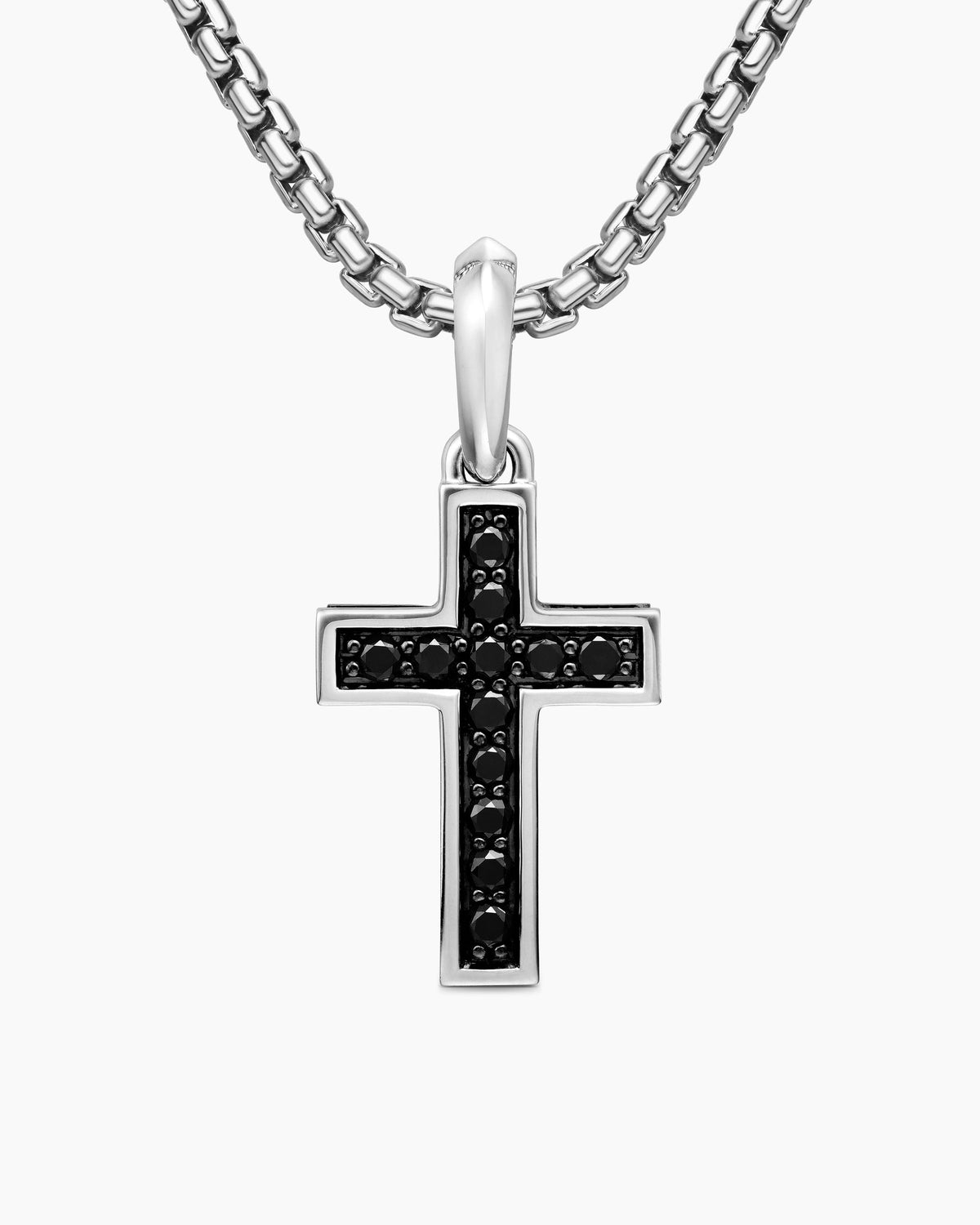 Pavé Cross Pendant in Sterling Silver with Black Diamonds, 23mm