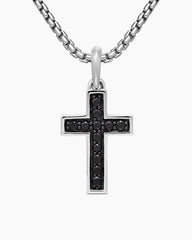 Pavé Cross Pendant in Sterling Silver with Black Diamonds, 28mm