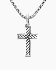 Pavé Cross Pendant in Sterling Silver with Diamonds, 28mm