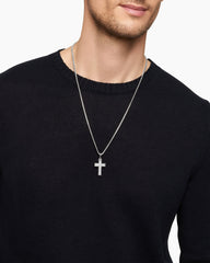 Pavé Cross Pendant in Sterling Silver with Diamonds, 28mm