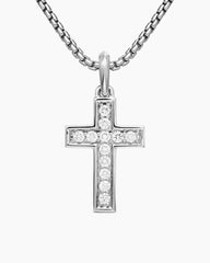 Pavé Cross Pendant in Sterling Silver with Diamonds, 28mm