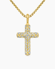 Chevron Cross Pendant in 18K Yellow Gold with Pavé Diamonds, 36mm