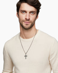 Chevron Cross Pendant in Sterling Silver with Pavé Black Diamonds, 36mm