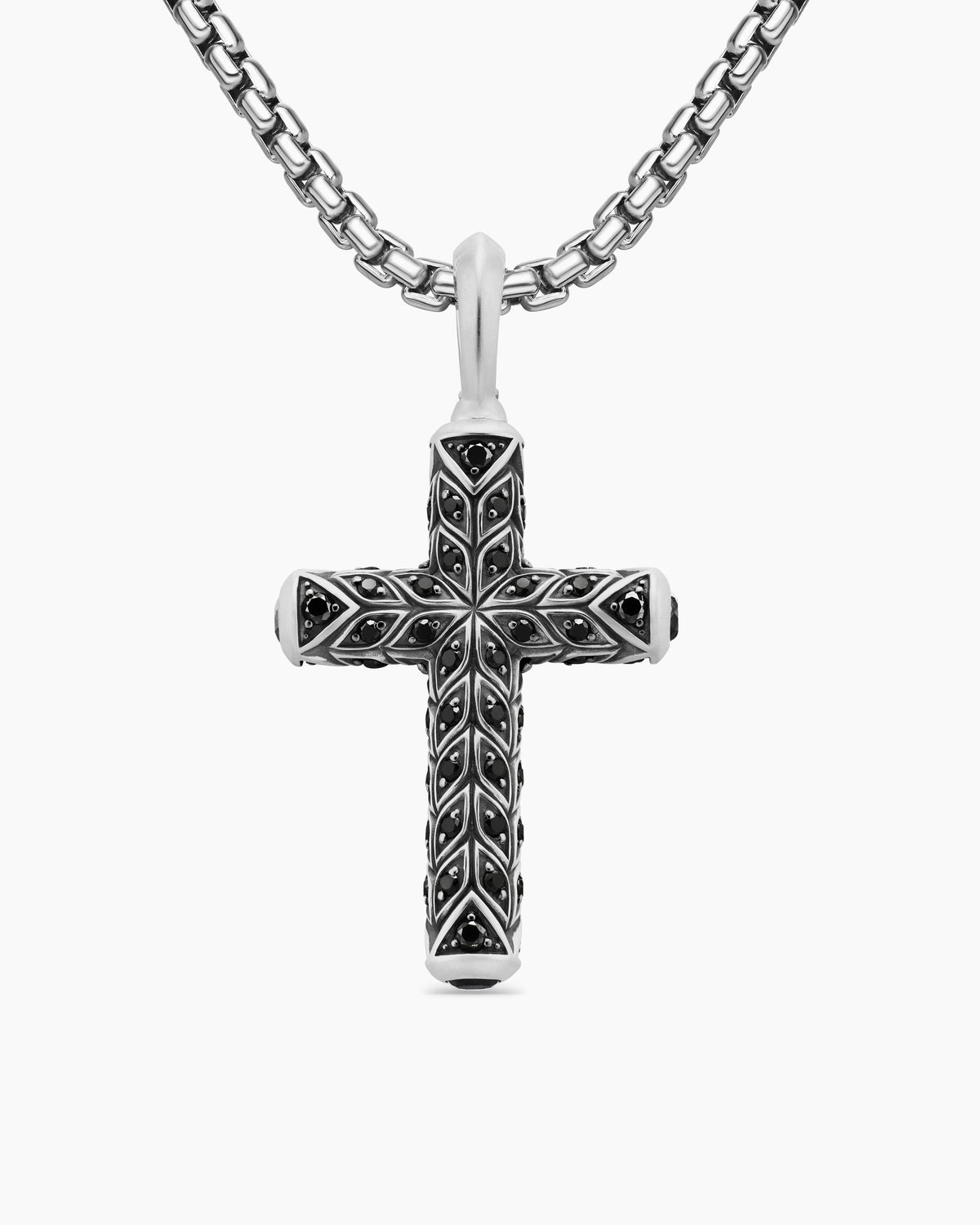 Chevron Cross Pendant in Sterling Silver with Pavé Black Diamonds, 36mm