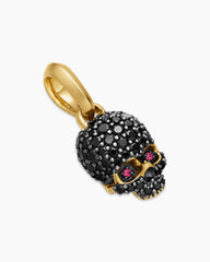 Memento Mori Skull in Full Pavé Black Diamonds, Rubies and 18K Yellow Gold, 14mm