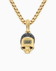 Memento Mori Skull in Full Pavé Black Diamonds, Rubies and 18K Yellow Gold, 14mm
