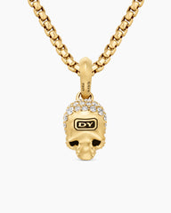 Memento Mori Skull in Full Pavé Diamonds, Black Diamonds and 18K Yellow Gold, 14mm