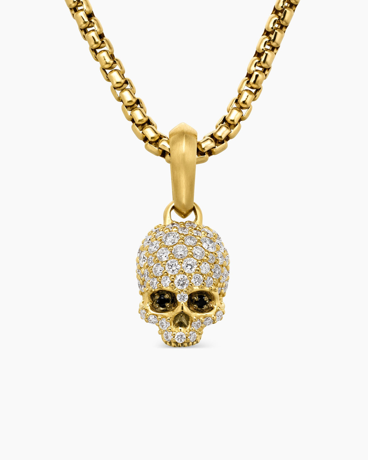 Memento Mori Skull in Full Pavé Diamonds, Black Diamonds and 18K Yellow Gold, 14mm