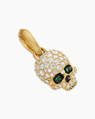 Memento Mori Skull in Full Pavé Diamonds, Emeralds and 18K Yellow Gold, 14mm