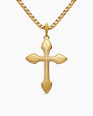 Gothic Cross Pendant in 18K Yellow Gold with Black Diamonds, 36.5mm
