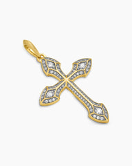 Gothic Cross Pendant in 18K Yellow Gold with Diamonds, 36.5mm