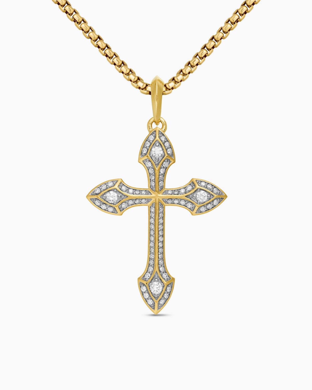 Gothic Cross Pendant in 18K Yellow Gold with Diamonds, 36.5mm