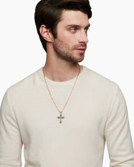 Gothic Cross Pendant in 18K Yellow Gold with Blue Sapphires, 36.5mm