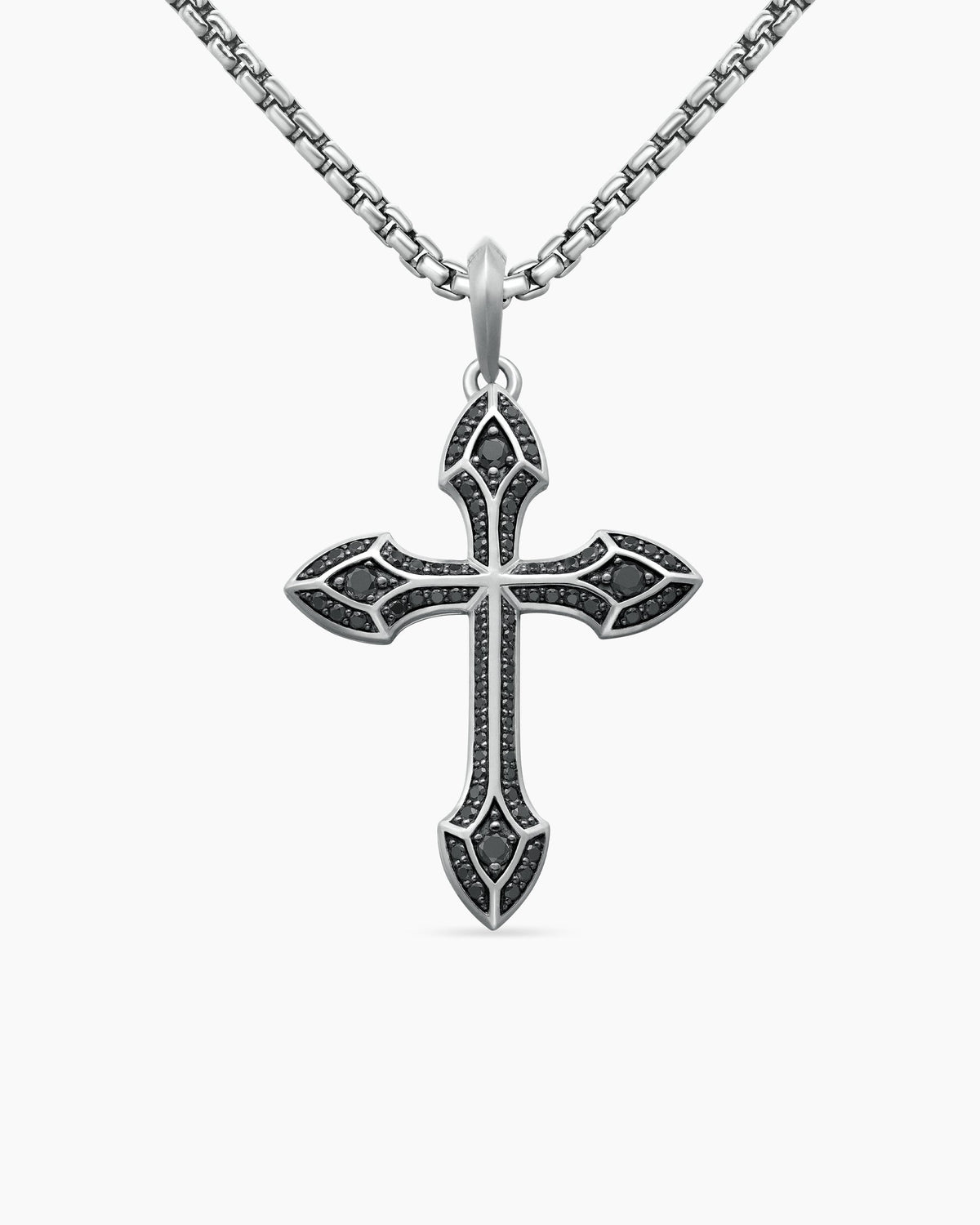 Gothic Cross Pendant in 18K White Gold with Black Diamonds, 36.5mm