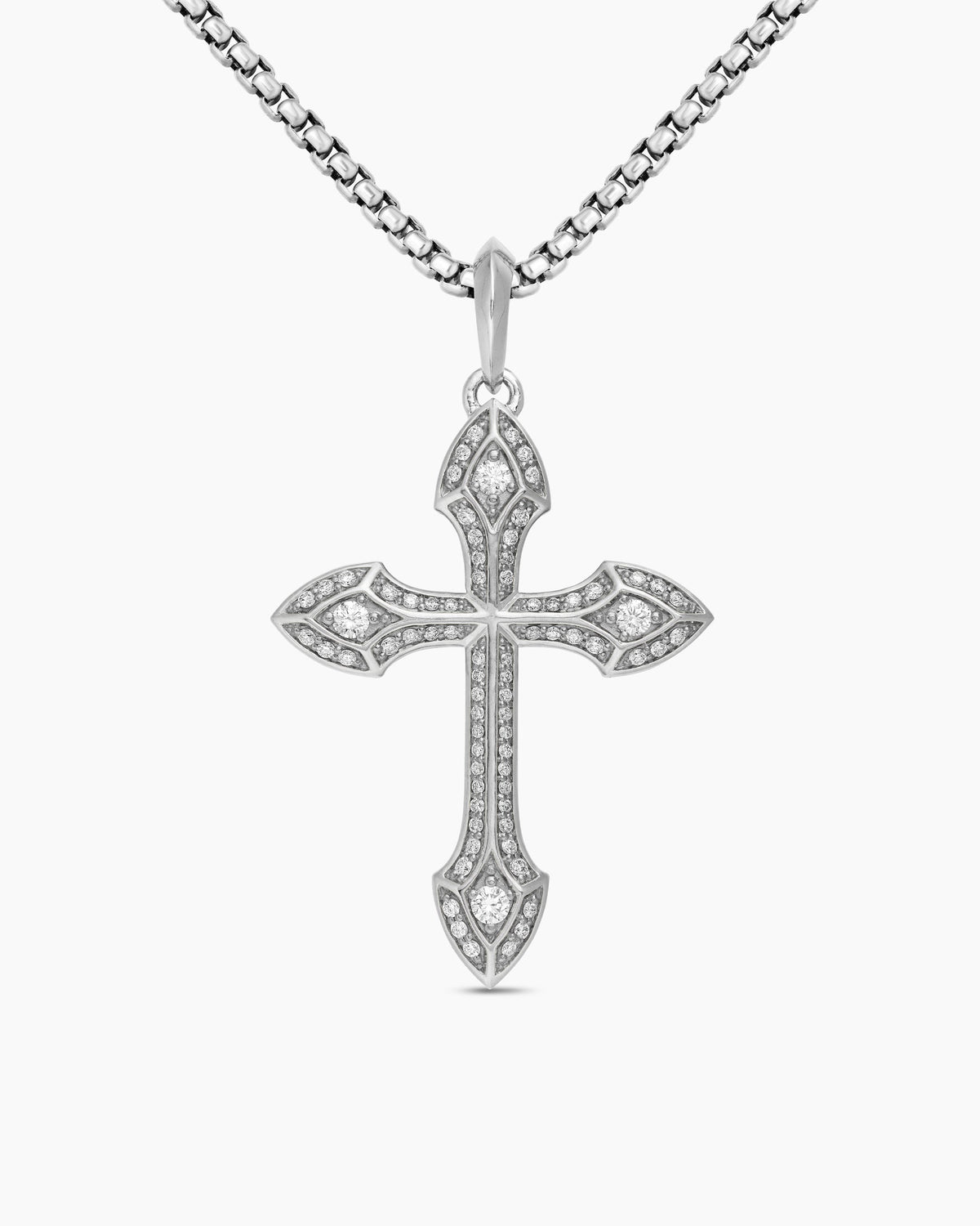 Gothic Cross Pendant in 18K White Gold with Diamonds, 36.5mm