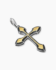 Gothic Cross Pendant in Sterling Silver with 18K Yellow Gold, 36.5mm