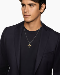 Gothic Cross Pendant in Sterling Silver with 18K Yellow Gold, 36.5mm