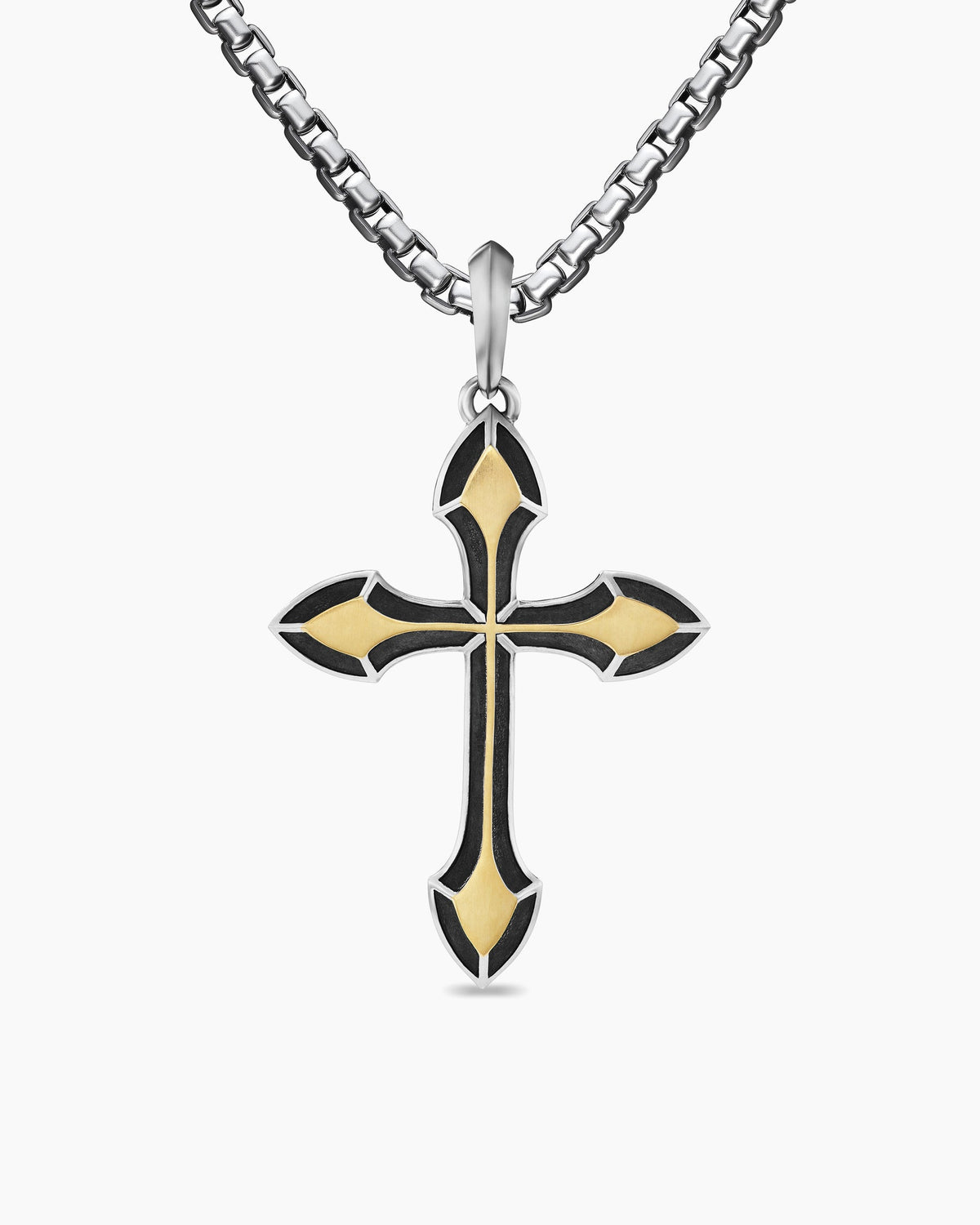 Gothic Cross Pendant in Sterling Silver with 18K Yellow Gold, 36.5mm