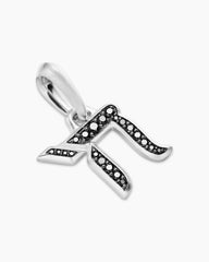 Chai Amulet in Sterling Silver with Black Diamonds, 17mm