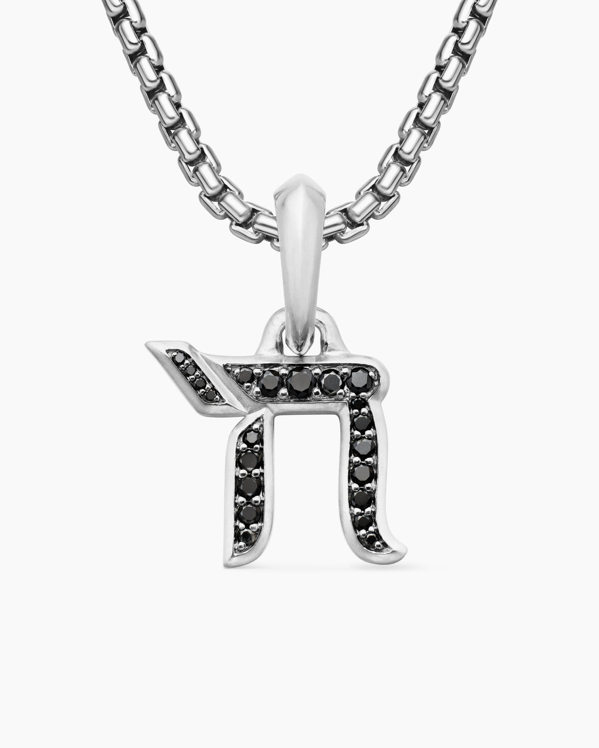 Chai Amulet in Sterling Silver with Black Diamonds, 17mm