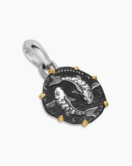 Pisces Amulet in Sterling Silver with 18K Yellow Gold, 23mm