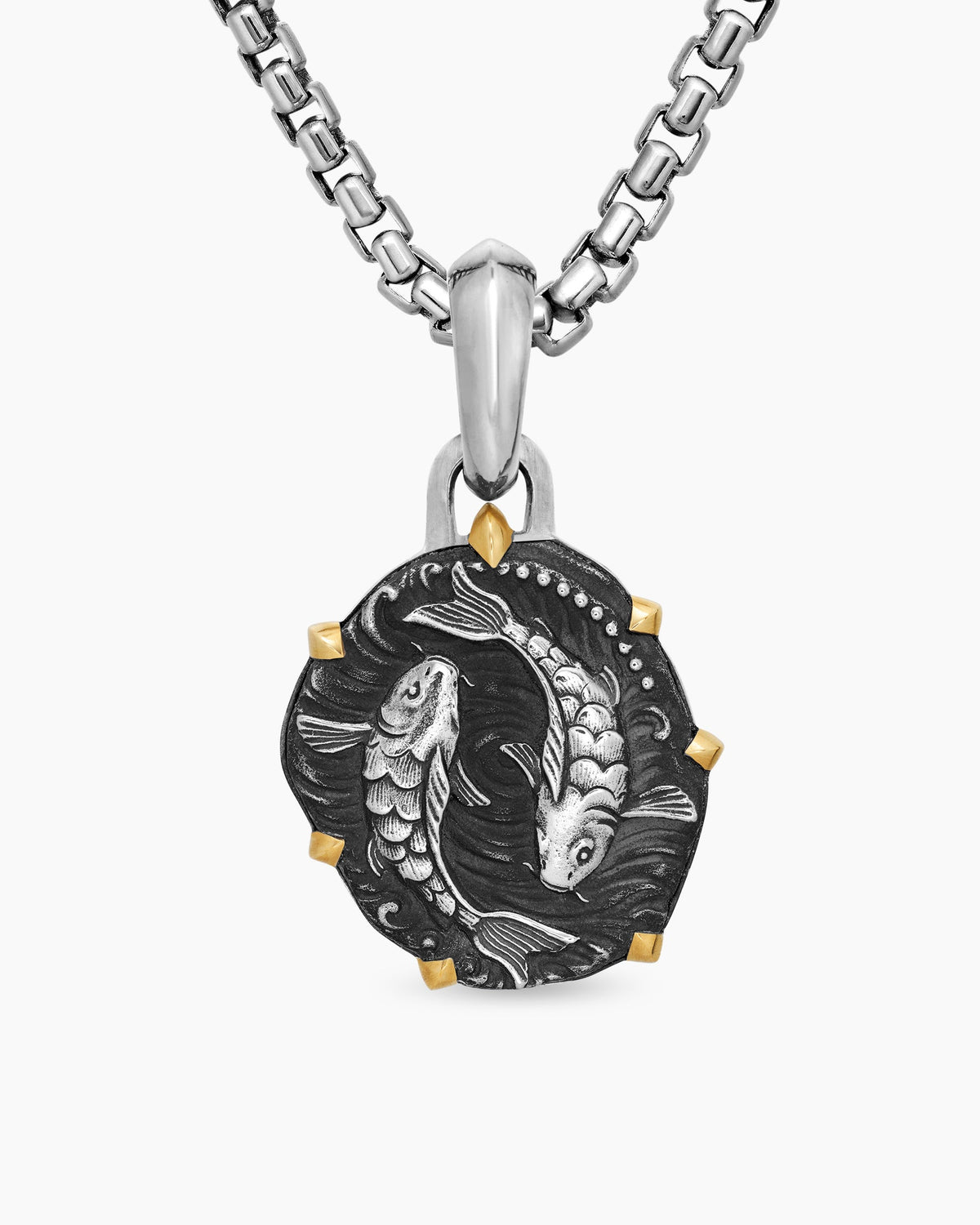 Pisces Amulet in Sterling Silver with 18K Yellow Gold, 23mm