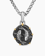 Pisces Amulet in Sterling Silver with 18K Yellow Gold, 23mm