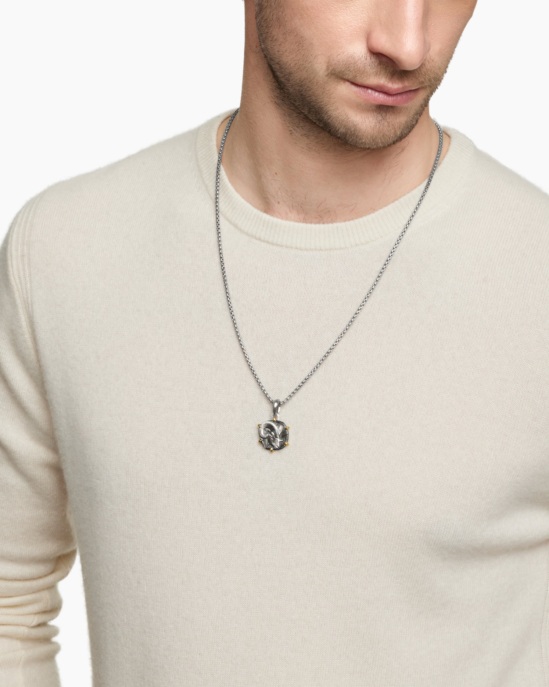Aries Amulet in Sterling Silver with 18K Yellow Gold, 23mm