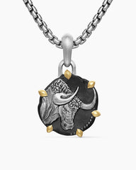 Taurus Amulet in Sterling Silver with 18K Yellow Gold, 23mm