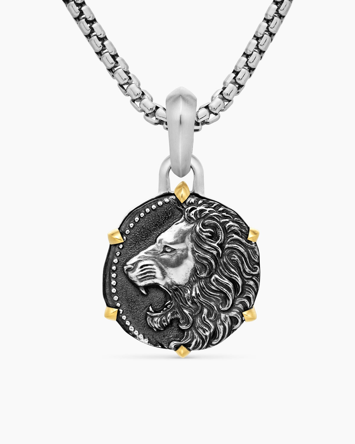 Leo Amulet in Sterling Silver with 18K Yellow Gold, 23mm