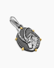 Capricorn Amulet in Sterling Silver with 18K Yellow Gold, 23mm