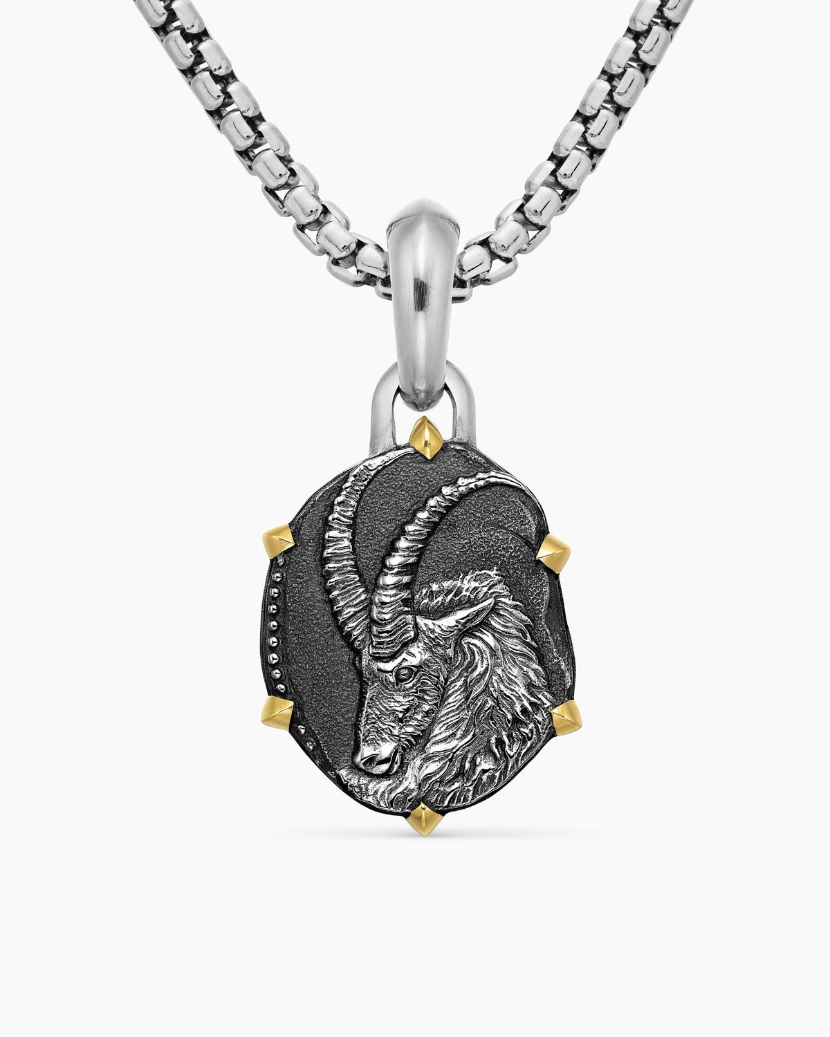Capricorn Amulet in Sterling Silver with 18K Yellow Gold, 23mm