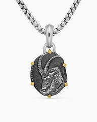 Capricorn Amulet in Sterling Silver with 18K Yellow Gold, 23mm