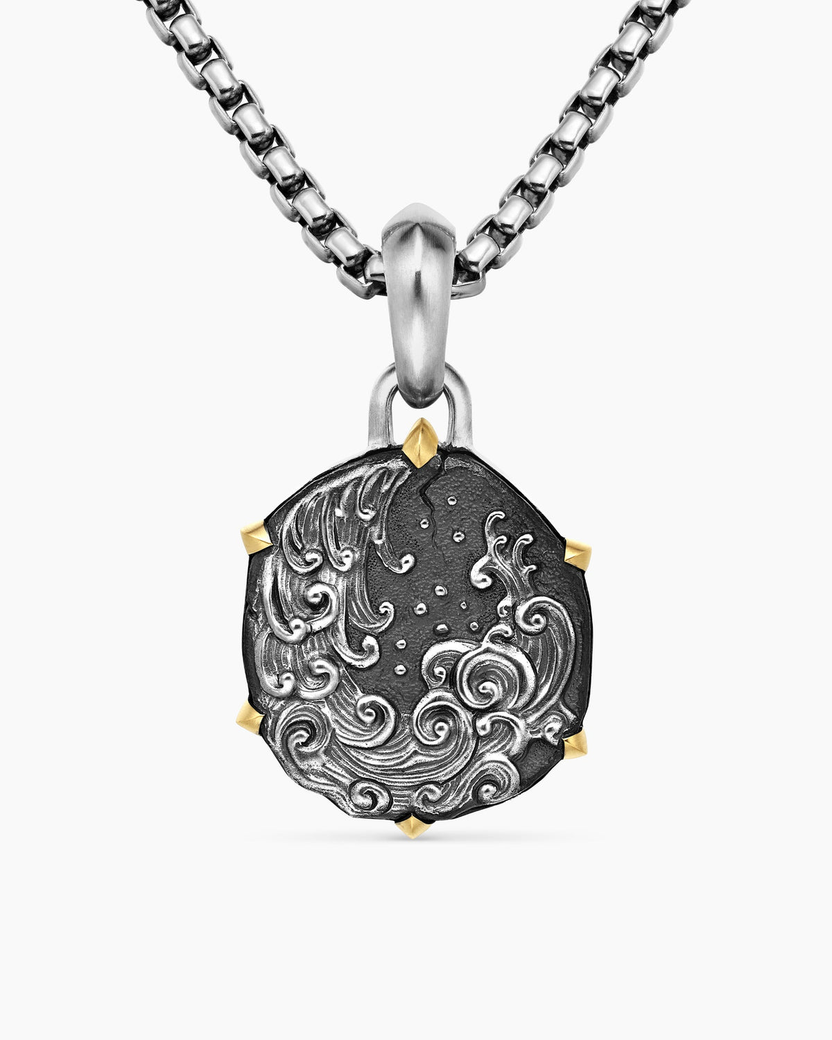 Aquarius Amulet in Sterling Silver with 18K Yellow Gold, 23mm