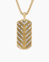 Chevron Tag in 18K Yellow Gold with Diamond Baguettes, 35mm