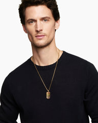 Chevron Tag in 18K Yellow Gold with Rainbow Baguettes, 35mm