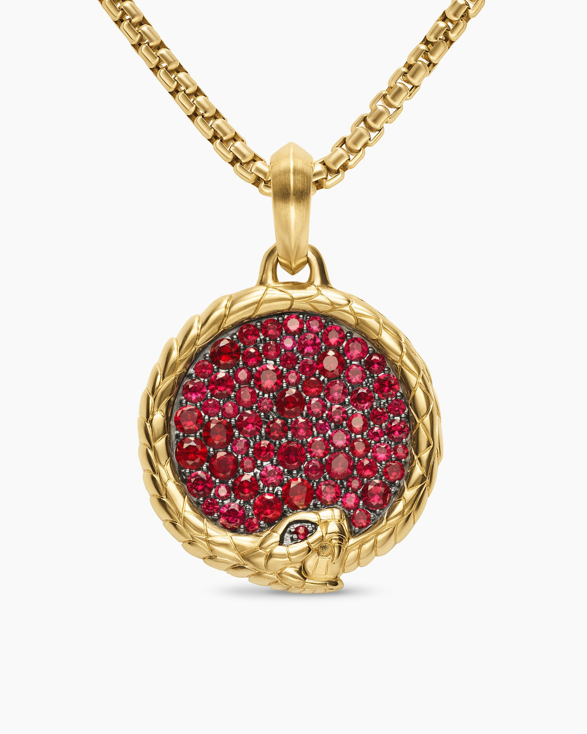 Ouroboros Amulet in 18K Yellow Gold with Rubies, 25mm