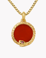 Ouroboros Amulet in 18K Yellow Gold with Carnelian and Ruby, 25mm