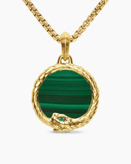 Ouroboros Amulet in 18K Yellow Gold with Malachite and Emerald, 25mm
