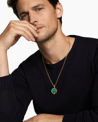 Ouroboros Amulet in 18K Yellow Gold with Malachite and Emerald, 25mm