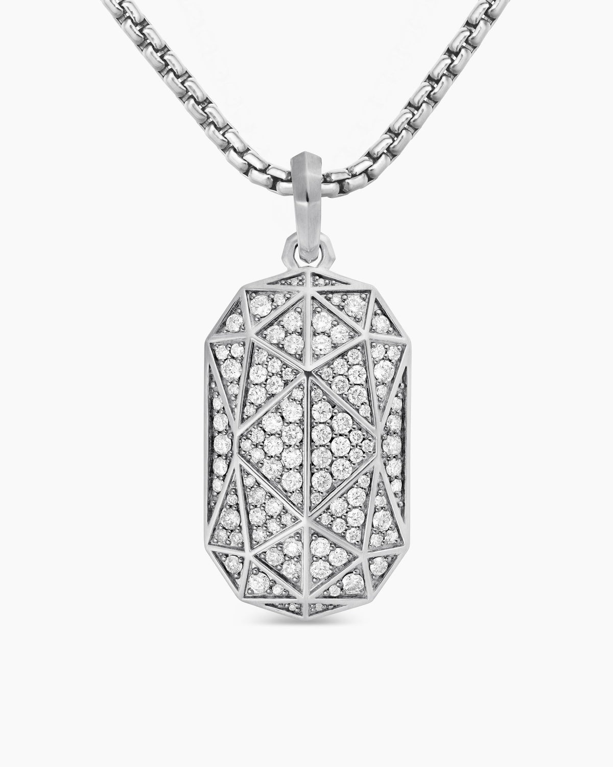 Faceted Amulet in Sterling Silver with Diamonds, 36.3mm