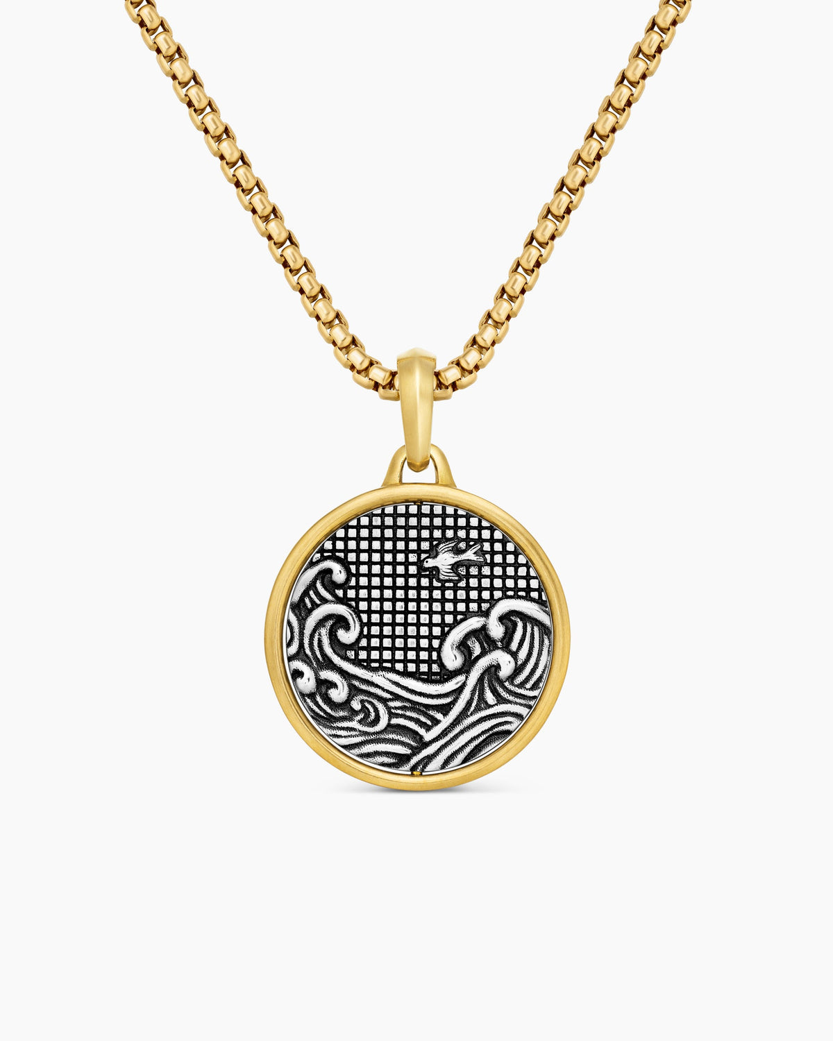 Water and Fire Duality Amulet in Sterling Silver with 18K Yellow Gold, 24mm