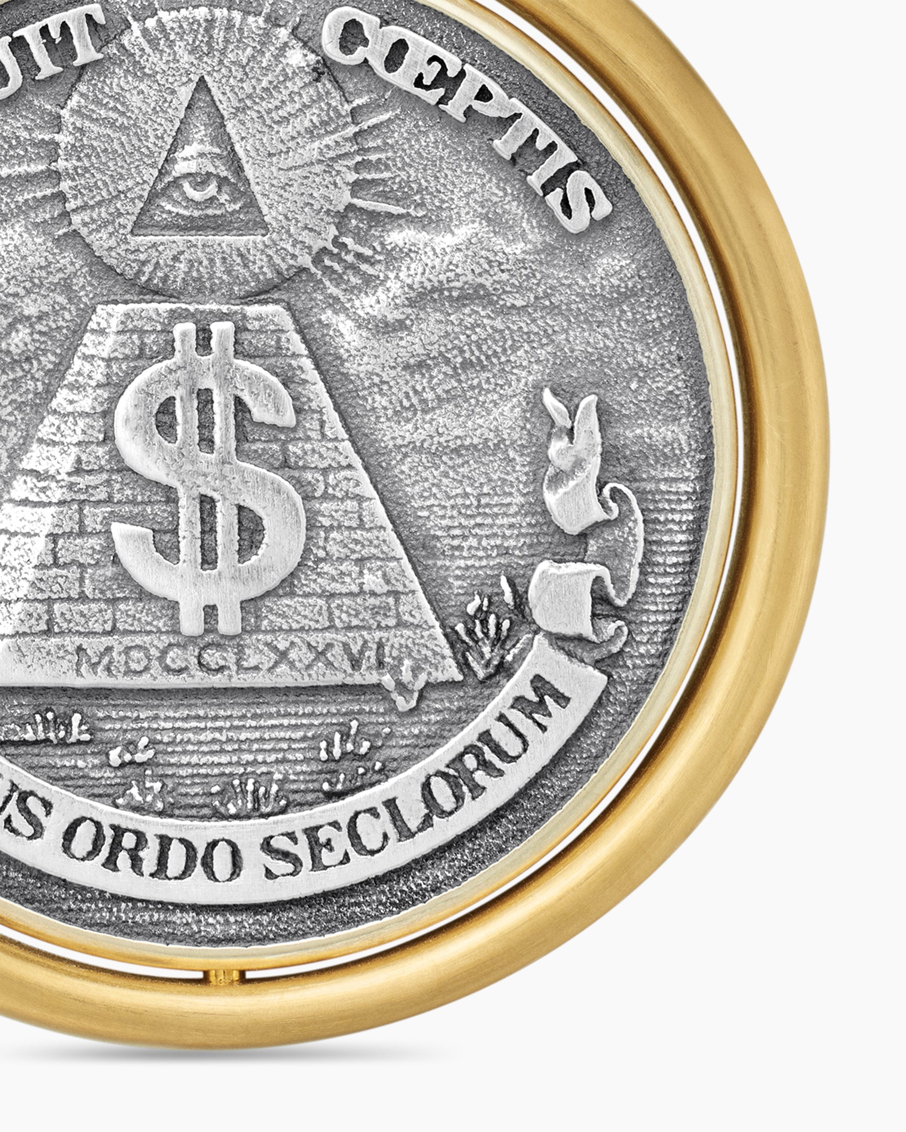 Currency Duality Amulet in Sterling Silver with 18K Yellow Gold, 24mm