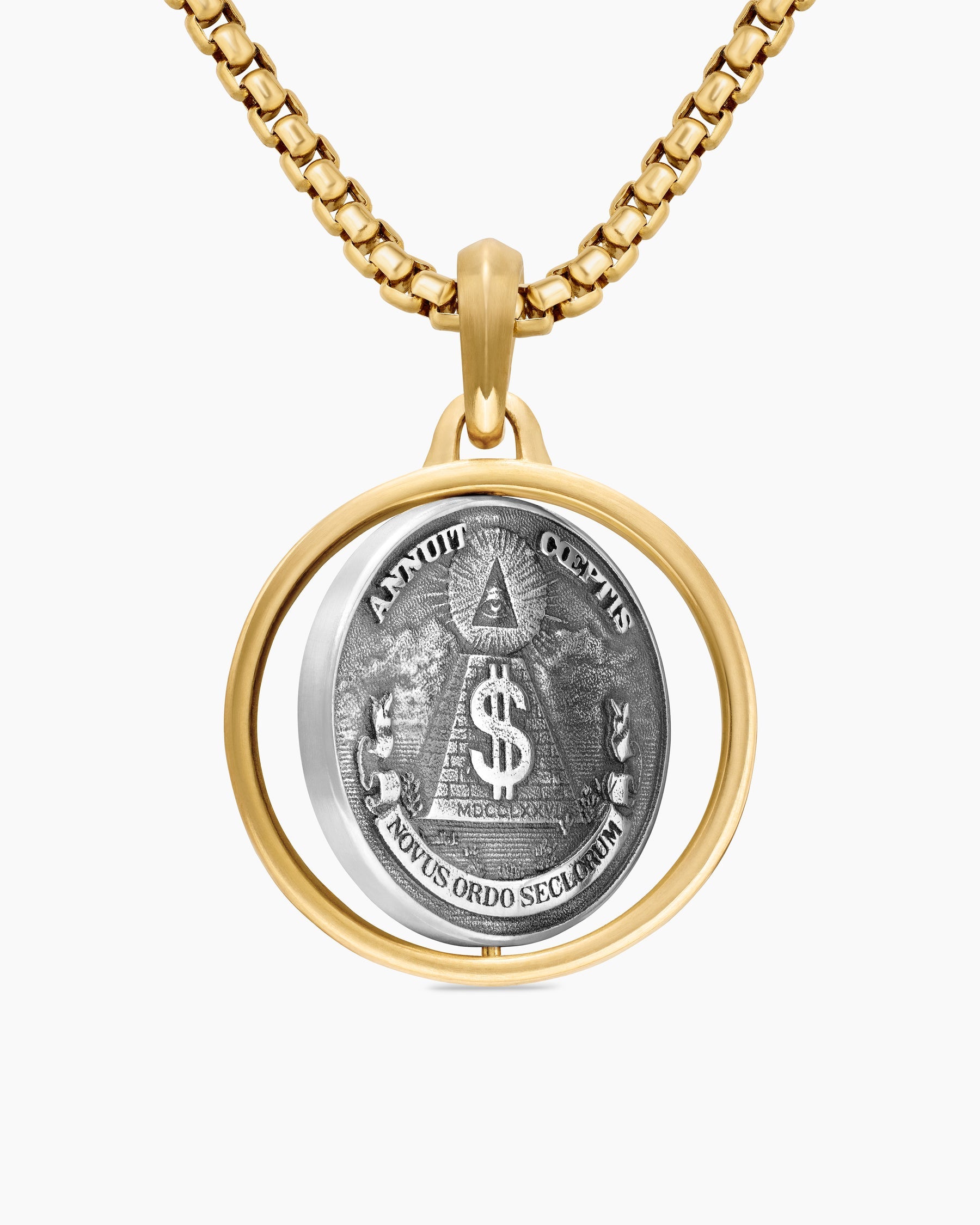 Currency Duality Amulet in Sterling Silver with 18K Yellow Gold, 24mm