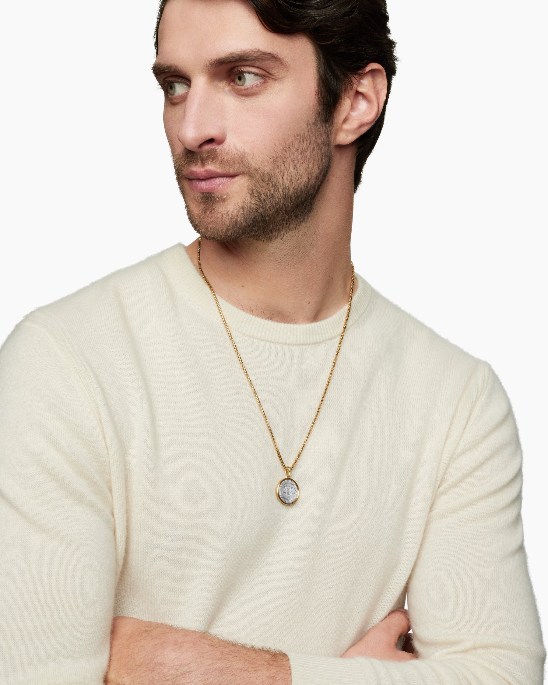 Currency Duality Amulet in Sterling Silver with 18K Yellow Gold, 24mm