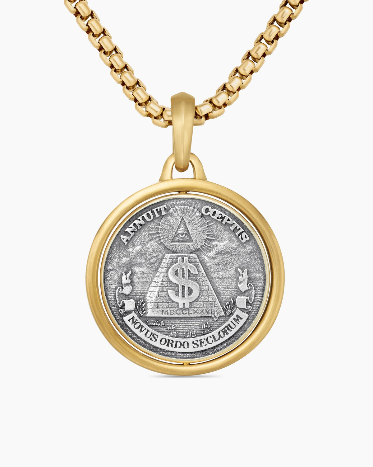 Currency Duality Amulet in Sterling Silver with 18K Yellow Gold, 24mm